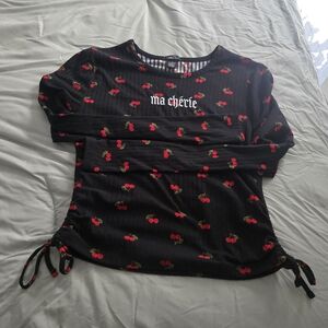 Rue21 Black Top with Red Cherry Design